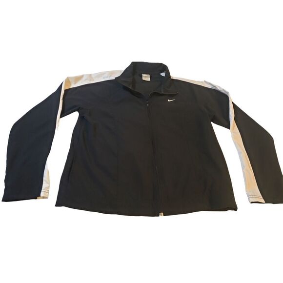 Vintage Nike Women's Black Windbreaker Running White Swoosh Full Zip Jacket Sz M - Picture 5 of 16